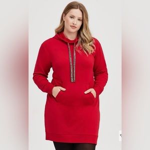 Torrid, red fleece lined sweater with front pocket, size: 1X, 14-16